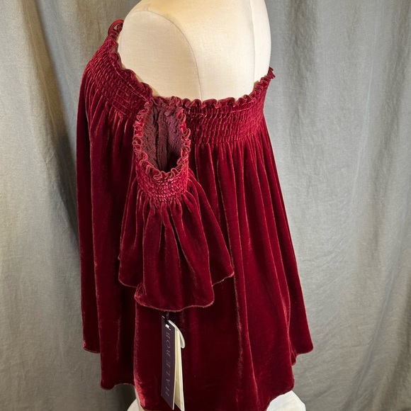 NWT Hale Bob Natalie off shoulder Red Silk blend velvet top S - Picture 10 of 11